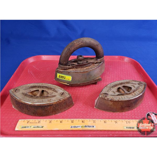 Sad Irons (3) w/Handle & Trivet (SEE PICS!)
