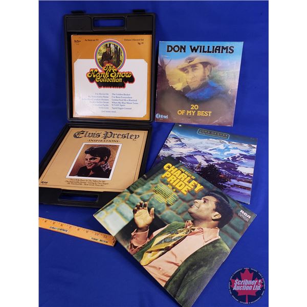 Hard Case Album Carrier w/Albums (5) Incl : Charley Pride, John Denver, Don Williams, Elvis & Hank S