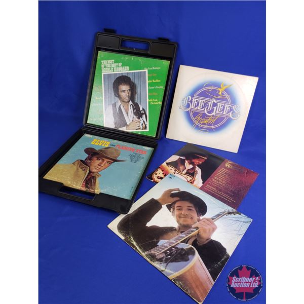 Hard Case Album Carrier w/Albums (5) Incl : Bee Gees, Waylon Jennings, Elvis, Merle Haggard, etc (Ca