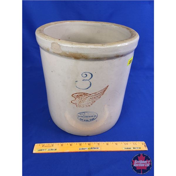 Red Wing 3 Gallon Crock (10-3/4 H x 10-1/4 Dia) (Note : Crack) (SEE PICS!)