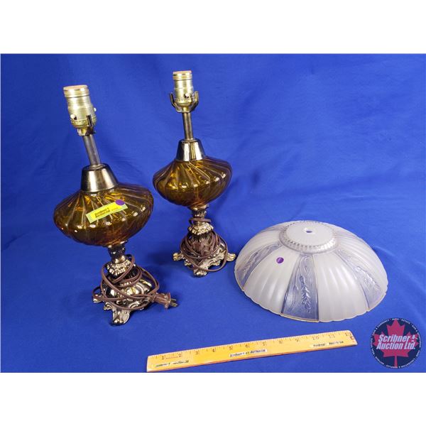 Vintage Table Lamps (2) & Light Shade (Lamps : 15"H) (SEE PICS!)