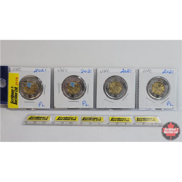 Canada Toonies (4) : 2021 Colorized (2) & 2021 (2) (SEE PICS!)