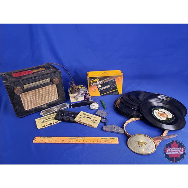 Collector Combo : Radio, Collection of 45s, Pocket Watch, Rodeo Bloopers VHS, Kodak Camera Outfit, e