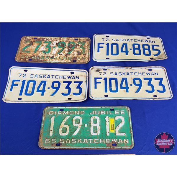 SASK License Plates (5) : 1965(2) ; 1972 (Matching Set); 1972 (SEE PICS!)