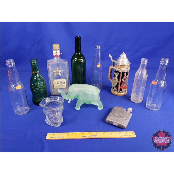 Collector Combo (11pcs) Incl: Liquor Bottles, Thailand Flask, Stein, Glass Elephant Dish, etc (SEE P