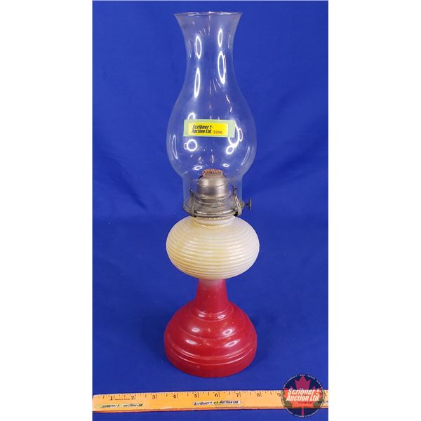 Red & White Coal Oil Lamp w/White Flame Burner (17"H) (SEE PICS!)