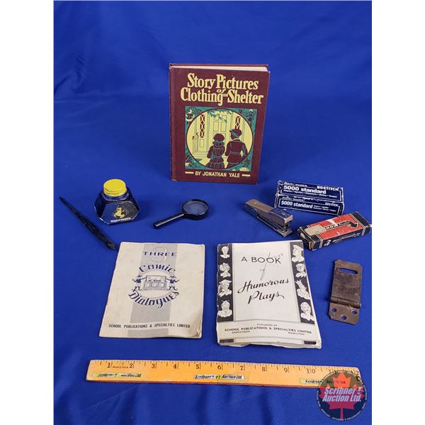 Collector Combo : Play Books, Stapler & Staples, Ink Well & Pen, Magnifier, etc (SEE PICS!)