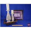 Image 1 : HOME DÉCOR Combo : Candle Holders (2), Framed Wall Art & Trinket Basket (Wall Art Measures : 17"H x 