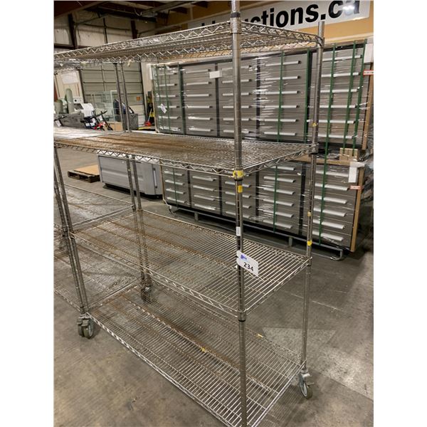 METRO STYLE CHROME FINISH 4 TIER MOBILE SHELF RACK-APPROX. 5FT ACROSS X ...