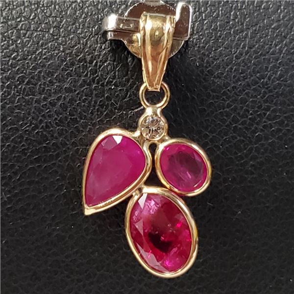14K Yellow Gold Ruby(2.2ct) Diamond(0.04ct) Pendant, Made in Canada, Suggested Retail Value $1800