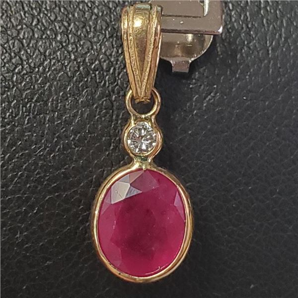 14K Yellow Gold Ruby(2ct) Diamond(0.08ct) Pendant (~weight 0.73g), Appraised Retail $1215