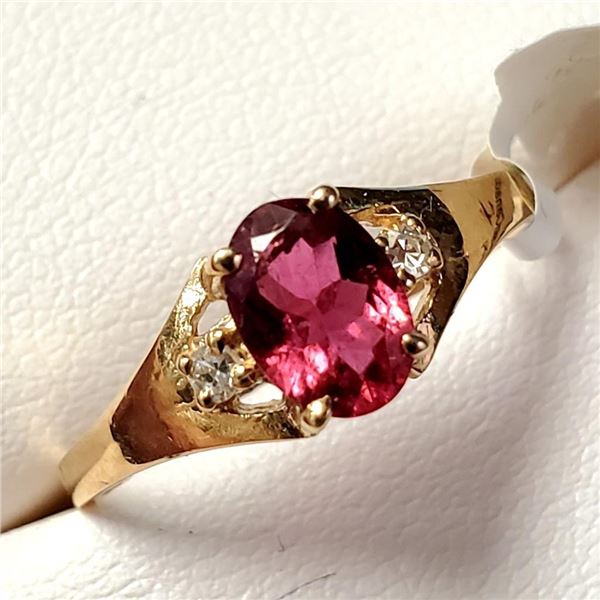 10K Yellow Gold Tourmaline(0.7ct) Diamond(0.04ct) Ring (~Size 7) (~weight 1.39g), Made in Canada, Ap