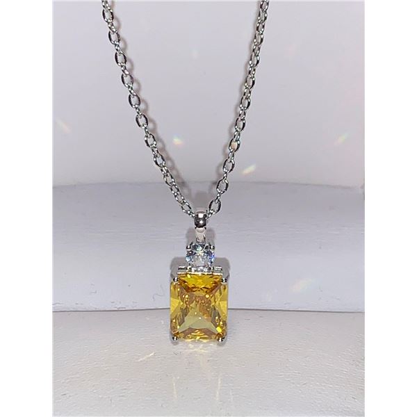Canary Yellow Emerald cut 1.0 Carat Solitaire Pendant & Chain Set