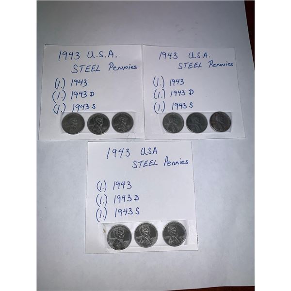 Estate Coins - Lot of 9 1943 USA Steel Pennies