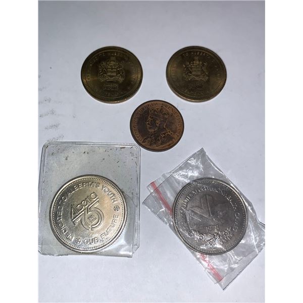 Estate Coins - 1917 King George V large Cent and lot of assorted tokens/coins