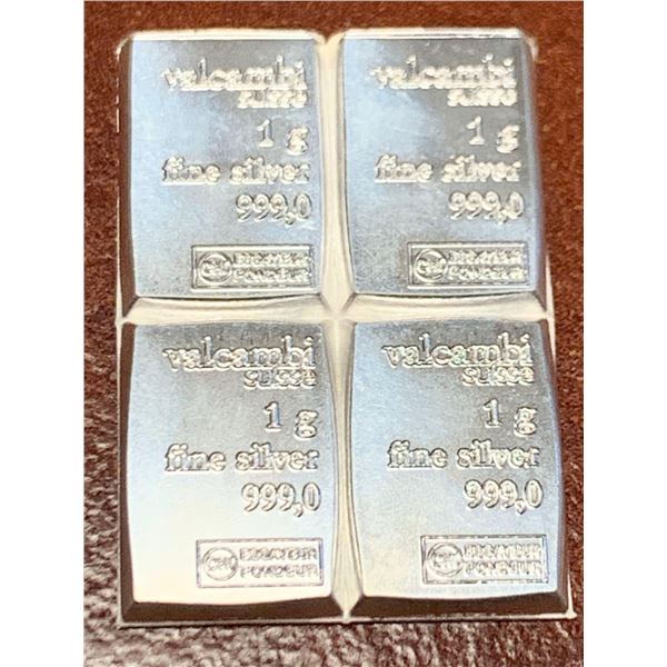 Valcambi Suisse 1 g x 4 - Lot of .999 Fine silver wafer bars