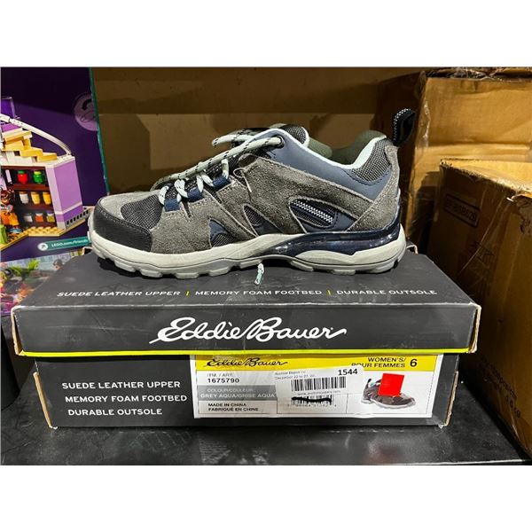 Eddie Bower Women's Suede Leather  Gray & Aqua Hiking Shoes - Size 6