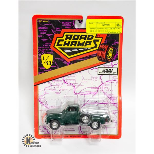 Road Champs 1/43 – Chevrolet 3100 Pick-Up 1953 – Verte – Modèle Diecast Occasion (Réf 64825)