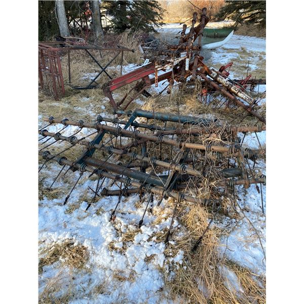Various old tine harrows & misc. steel frames