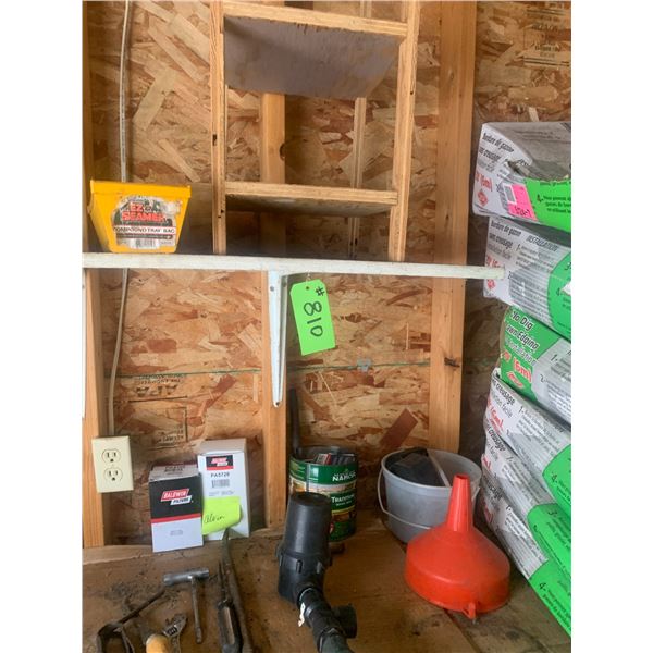 Misc. on counter, 5- boxes of edging & wheel barrow