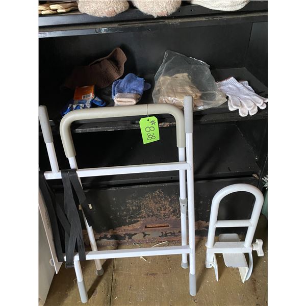 Cabinet c/w gloves, oils & bath tub accessories