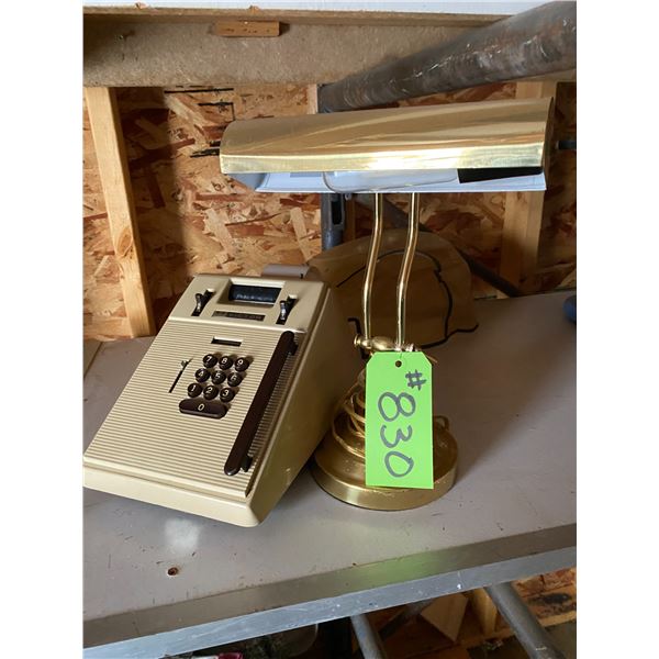 Old adding machine & desk lamp