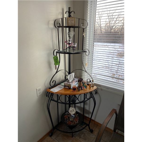 Corner shelf c/w qty of household décor.