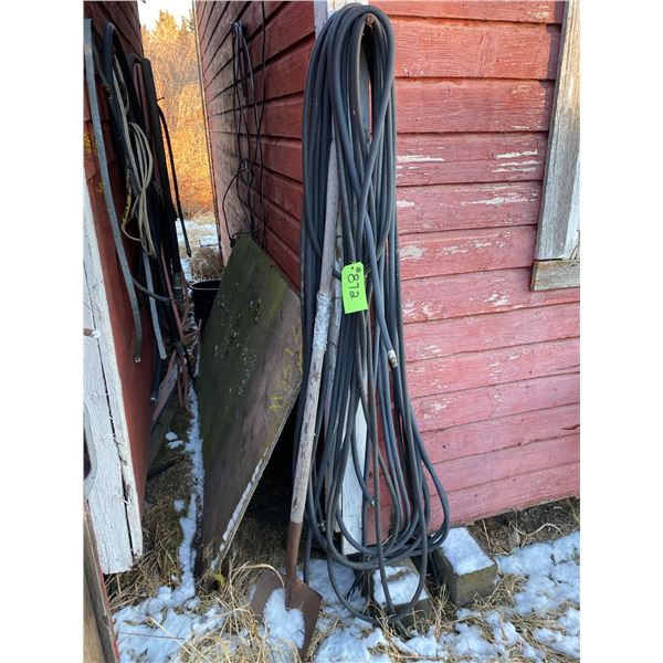 Air hose, plywood, hoses, wire & chain