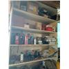 Image 1 : Misc. items on white shelf unit & chemicals on the bottom