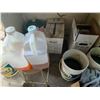 Image 6 : Misc. items on white shelf unit & chemicals on the bottom