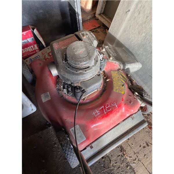 Mower, shovels, window frames, misc. wood, sink, weed eater & misc.