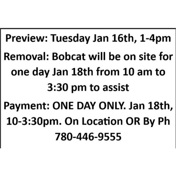 Preview: Tuesday Jan 16th, 1-4pm Removal: Bobcat will be on site for one day Jan 18th from 10 am to