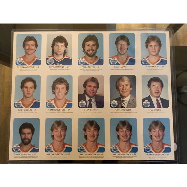1982 RED ROOSTER EDMONTON OILERS sheet w/ four Wayne Gretzky (HOF)