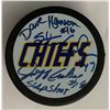 Image 1 : Hanson Brothers signed puck with 3 stuffed animals