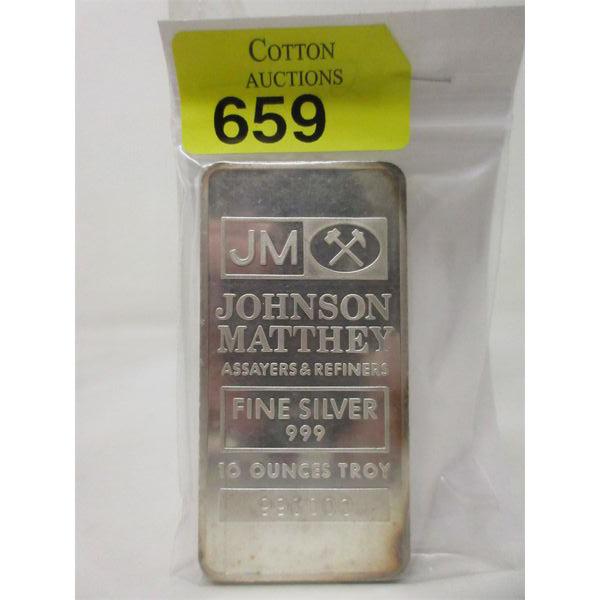 10 Oz .999 Silver Johnson Matthey Full Stamped Back Bar 