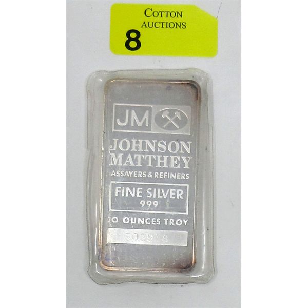 10 Oz .999 Silver Johnson Matthey Bar 