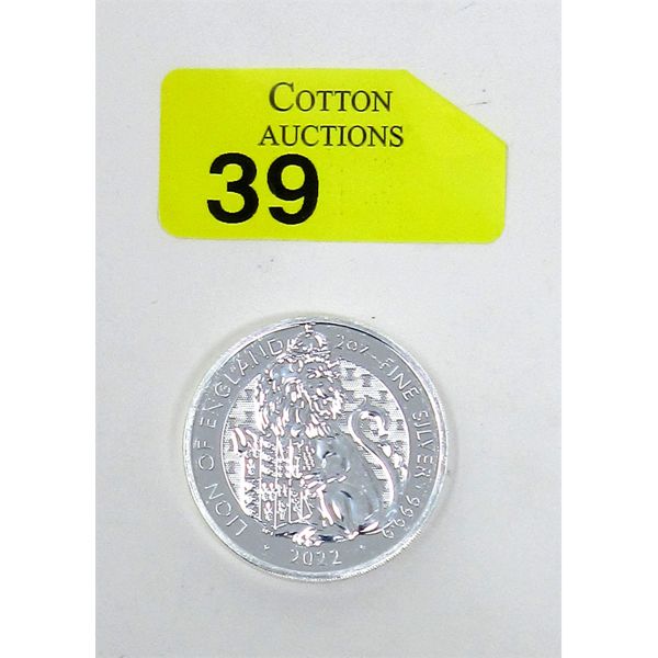 2 Oz .9999 Silver 2022 Lion of England Coin 