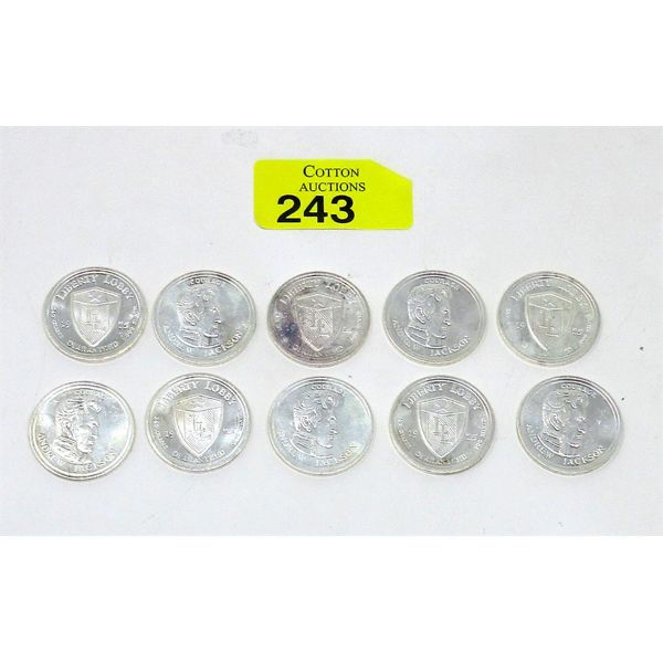 10 x 1/2 Oz .999 Silver 1975 Andrew Jackson Rounds 