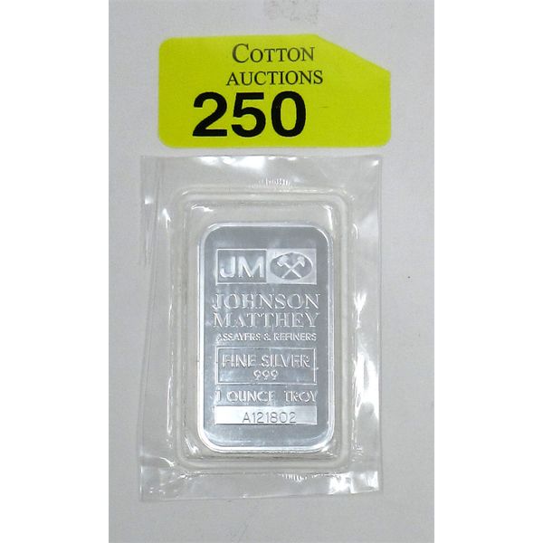 1 Oz .999 Silver Johnson Matthey Bar 
