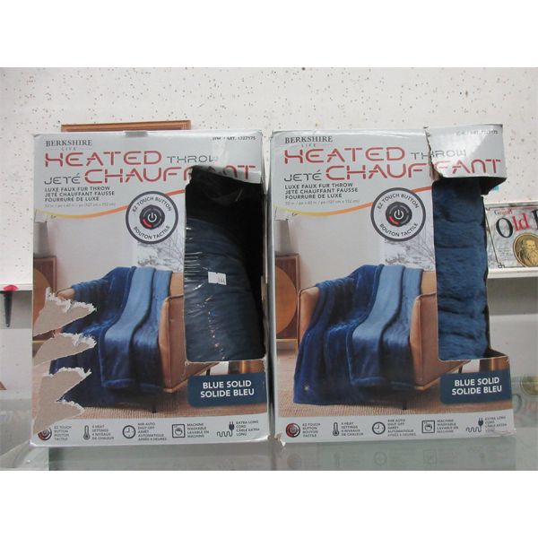 2 Berkshire Blue 50" x 60" Heated Throws - Customer returns 