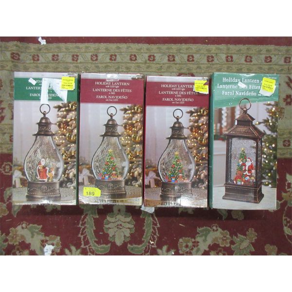 4 Holiday Lanterns With LED Lights & Moving Glitter