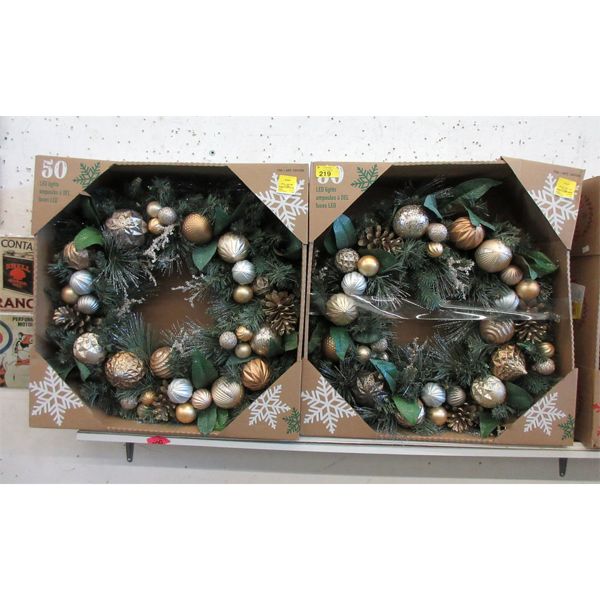 Two 30" LED Illuminated Christmas Wreaths