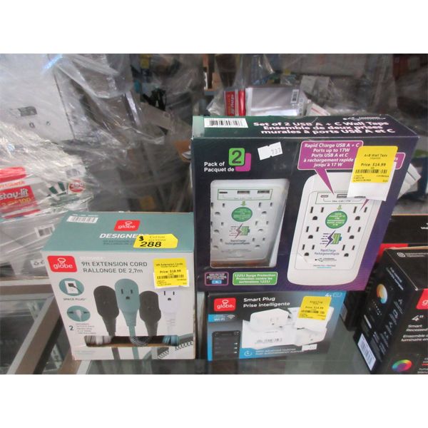 Extension Cord, Smart Plugs & Set Of 2 USB A + C Wall Taps