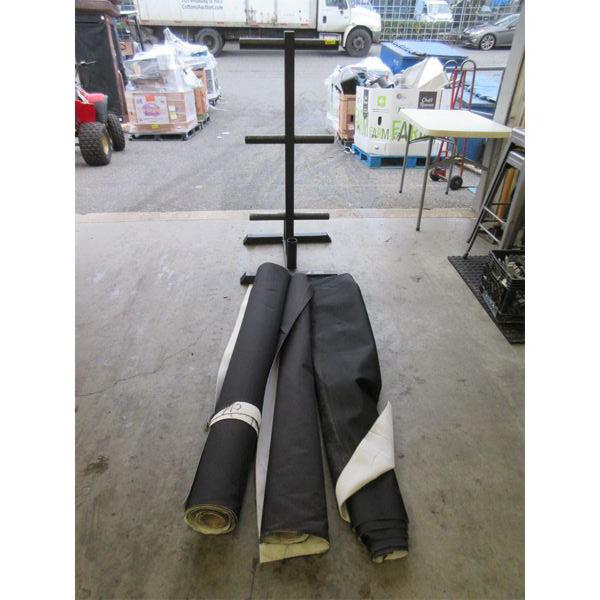Weight Stand & 3 Rolls of Black Upholstery Fabric