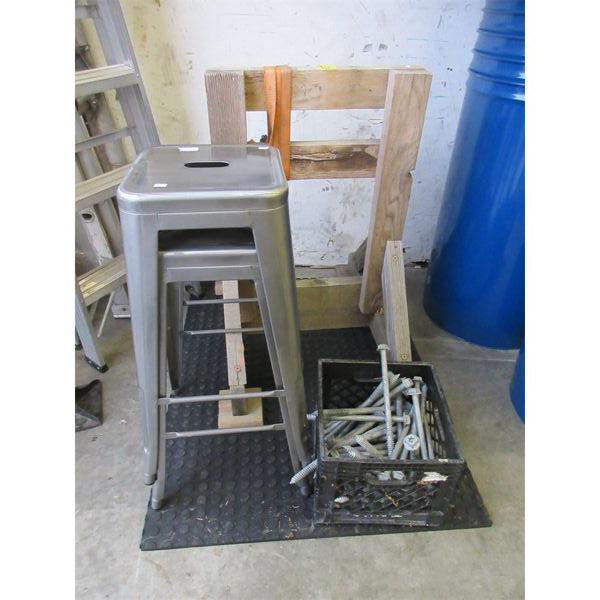 4 Piece Lot of Tools and 29" Stools