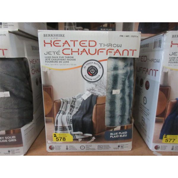 2 Berkshire Blue Plaid 50" x 60" Heated Throws
