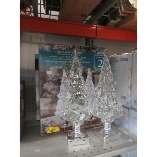 3 Sets of 3 Lighted Glitter Trees 