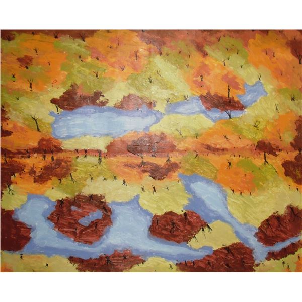 Imaginary yellow brown green painting by LangdonArt -paysage imaginaire peinture par LangdonArt