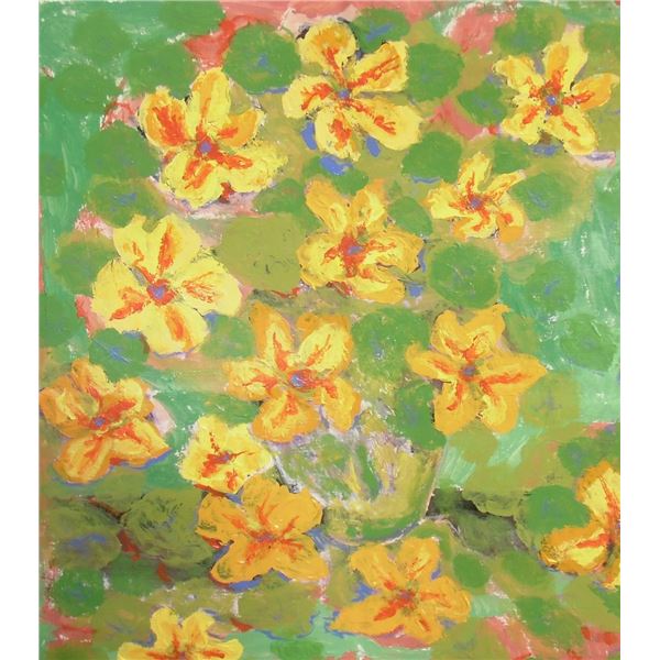 Green Vase and flowers to discover, an original on canvas painting by LangdonArt -ap.22x18- peinture