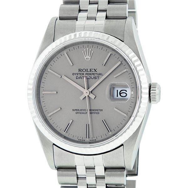 Rolex Mens Quickset Stainless Steel Gray Index Datejust Fluted Bezel Jubilee Ban